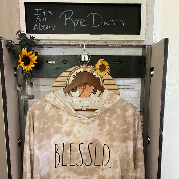RAE DUNN~”Blessed”~ Neutral Tie Dye Hoodie - Picture 1 of 3